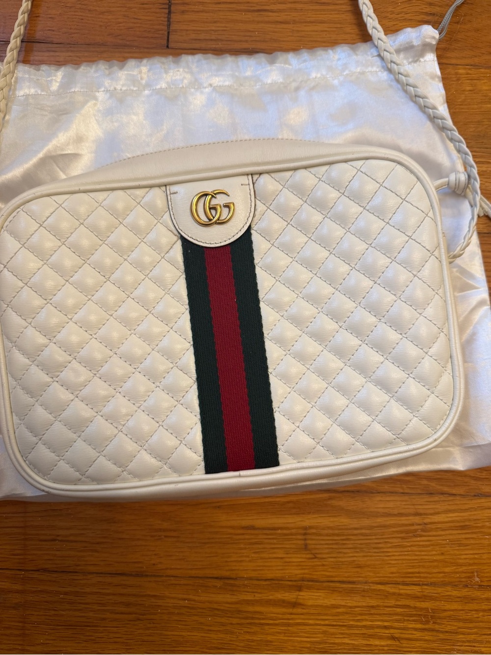 Vintage Gucci Trapuntata Camera Bag Quilted Crossbody Signature Green-Red Stripe - Picture 4 of 7